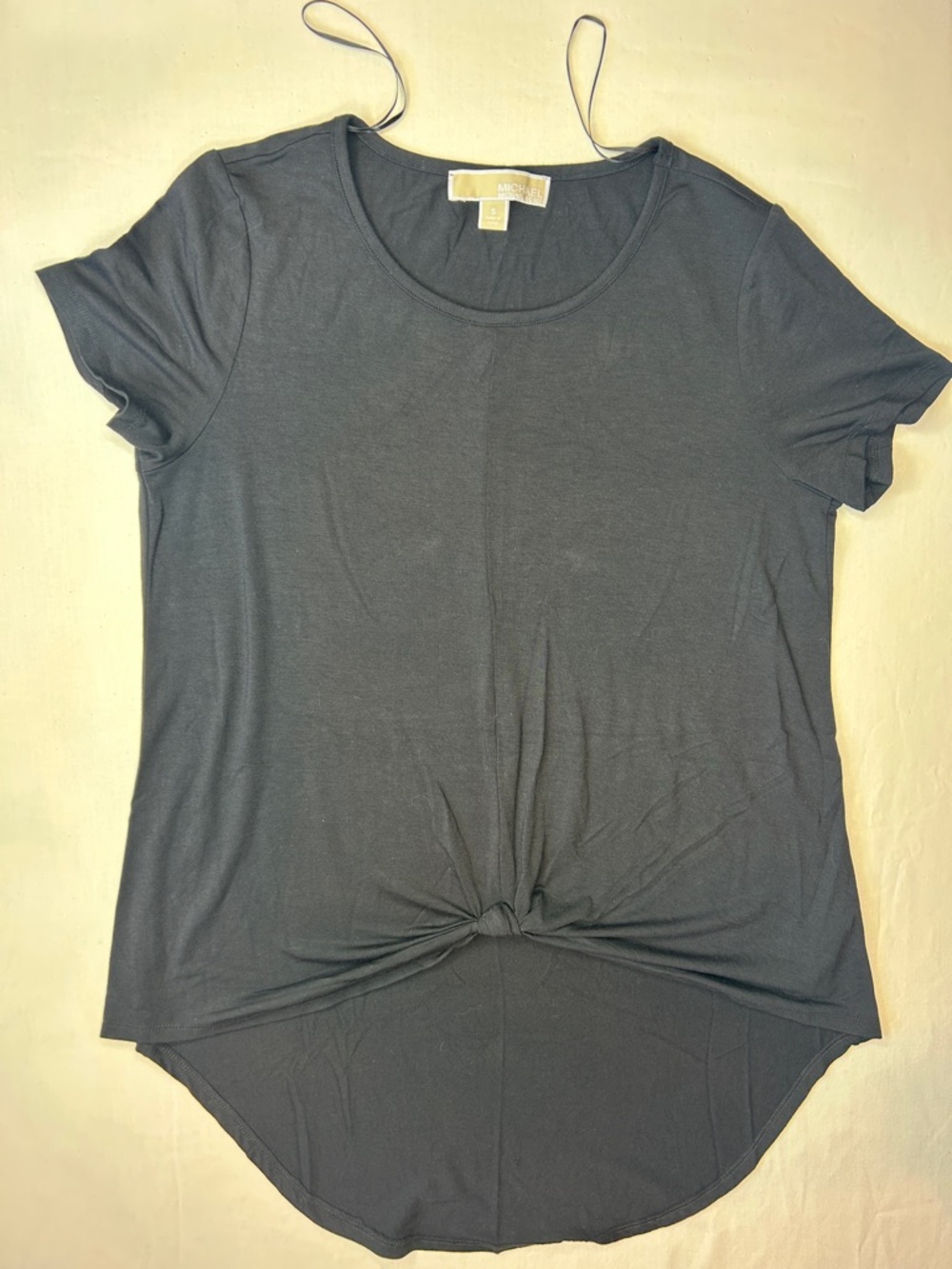 Michel Kors Casual Knot-Front Women's Tee - Charcoal- black